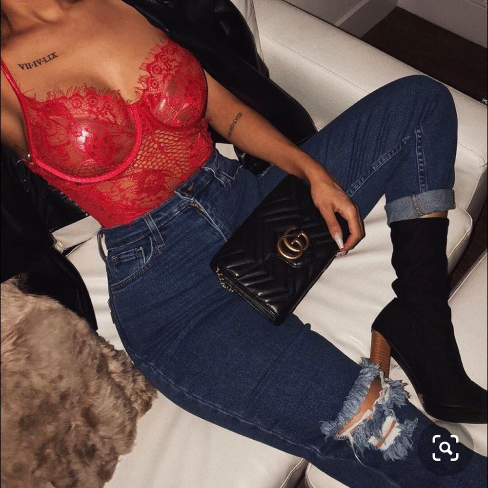 New lace red bodysuit
